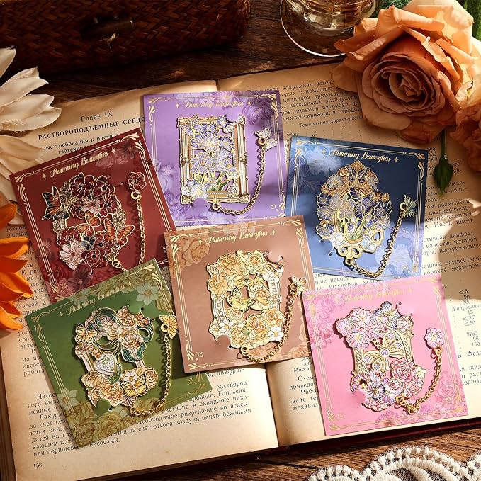 6 Pieces Metal Bookmark, Hollow Flower Book Mark for Book Lovers, Vintage Bookmarks for Reading Women, Men, Teacher, Students