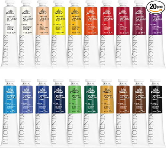 PHOENIX Studio Oil Paint Set - 20 Colors x 50ml / 1.69 Fl oz. - Professional Oil Based Art Paints for Painting, Gift for Oil Painter