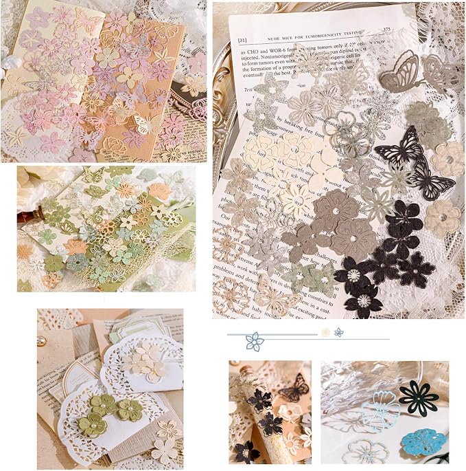 300 Pieces Mini Flowers Collage Paper Pack, Scrapbooking Supplies