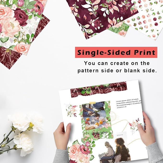 28 Sheets Scrapbook Paper, Floral Scrapbooking Specialty Papers 160gsm Cardmaking Craft Paper Pack Decorative Paper for Card Making (12"X12" Inch, Masrala)