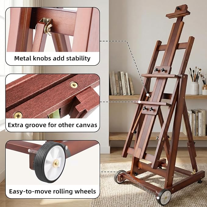 Falling in Art Studio H-Frame Easel with Tilting & Flat Position, Walnut