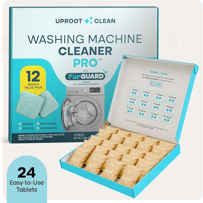 Uproot Clean Washing Machine Cleaning Tablets for Pet Owners, 24 Pack