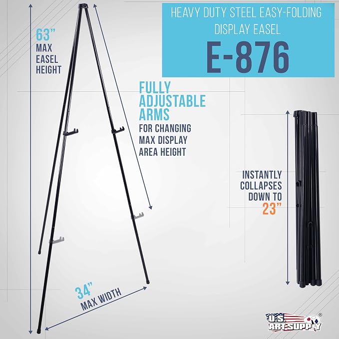 U.S. Art Supply 63" High Heavy Duty Metal Folding Display Easel