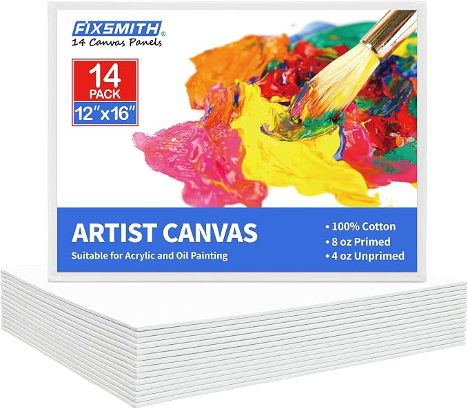 FIXSMITH Canvas Boards for Painting 12x16 Inch, Super Value 14 Pack Paint Canvases, White Blank Canvas Panels, 100% Cotton Primed Canvas Boards for Painting Art Supplies