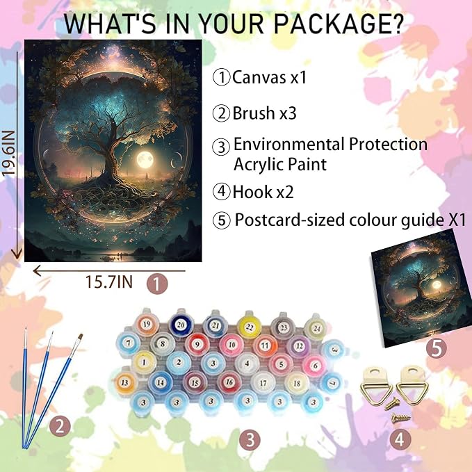 Arttoplus Tree of Life Paint by Numbers Kit for Adults Beginner 16x20 inch | Tree of Life Adult Paint by Number Kits on Canvas, DIY Oil Painting by Number for Gift Home Wall Decor (Without Frame)