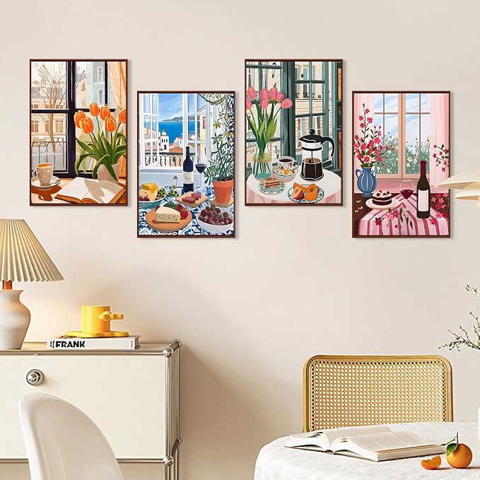 4 Pack Paint by Numbers Kit for Adults with Frame, Window Scenery & Flower | DIY Acrylic Painting Kit with Wooden Easel, Framed Paint by Number for Beginners, Home Wall Decor & Gift, 8 x 12 Inch
