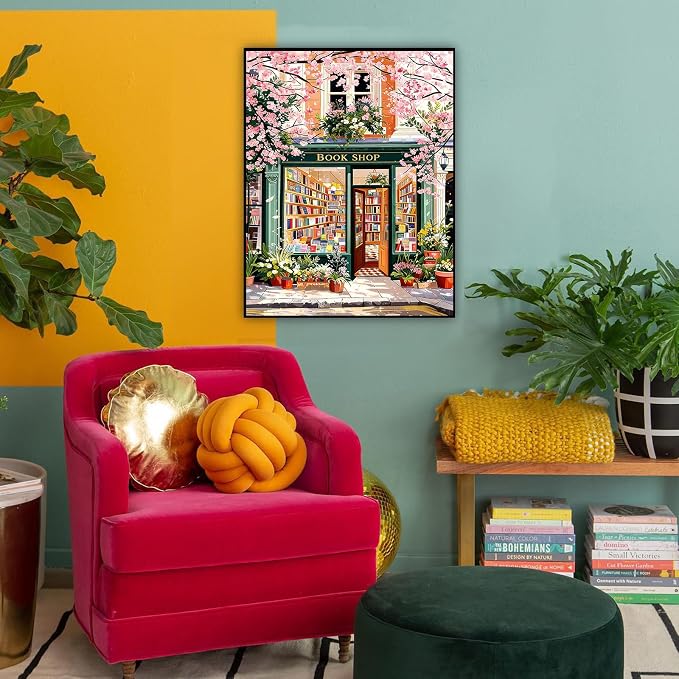HITO Book Shop Paint by Numbers Kit for Adults 16x20 Inch Frameless | Book Shop Paint by Number for Adults, Paint by Numbers Kit for Adults Beginner for Gift Home Wall Decor