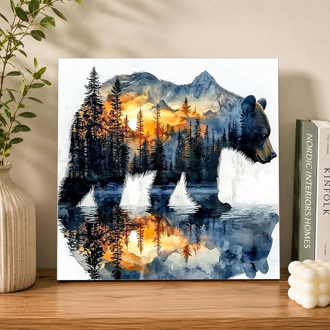 AUKELHJ Framed Paint by Numbers Kit for Adults, Bear, 10x10 inch