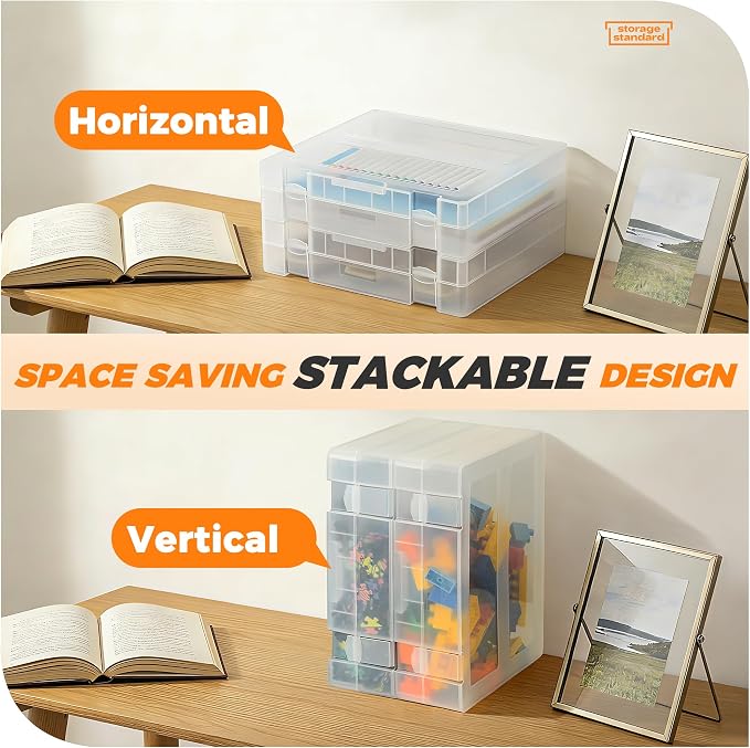 2-Pack Art and Craft Organizers and Storage Case – Thick Tall Transparent Stackable Plastic Craft Storage Containers, Project Organizer Paper Box Fits 8.5 x 11 Inch Papers & More, 12.4 x 10.8 x 3.1 In