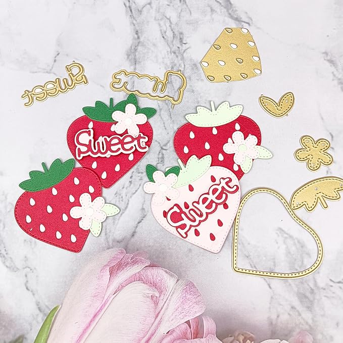 Alinacutle Metal Cutting Die Cut Golden Cut Dies for Gift Packing Paper Craft Handmade Card Making DIY Greeting Cards Scrapbooking and Album Holiday Gifts Decor (Strawberry)