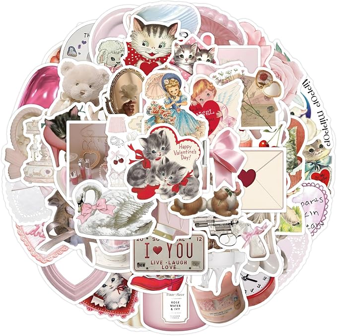 60pcs Coquette Stickers Cute Vinyl Laptop Stickers, Waterproof Aesthetic Stickers, Pink Sticker Pack for Girls Water Bottles Laptop Computer Phone Guitar (60 Coquette Stickers)