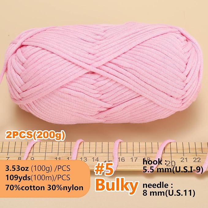200g Yarn for Crocheting,Soft Yarn for Crocheting,Crochet Yarn for Sweater,Hat,Socks,Blankets(Pink)
