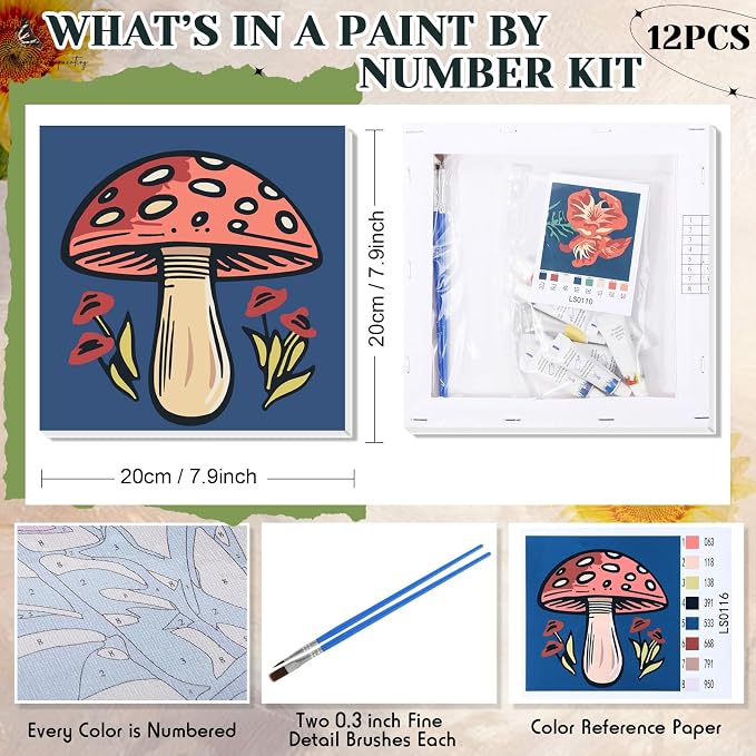 Nezyo 12 Sets Paint by Numbers with Frame for Adults, Canvas 8x8 Inch | Easy Acrylic Painting Kits for Beginners, Framed Art Canvases Ready to Hang, Party Classroom Activity Birthday Gifts