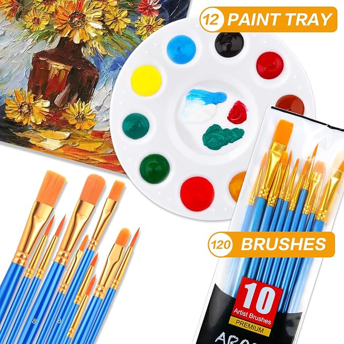 AROIC Paint Brush Palette Set, 12 Packs of 120 Brushes and 12 Tray Palettes
