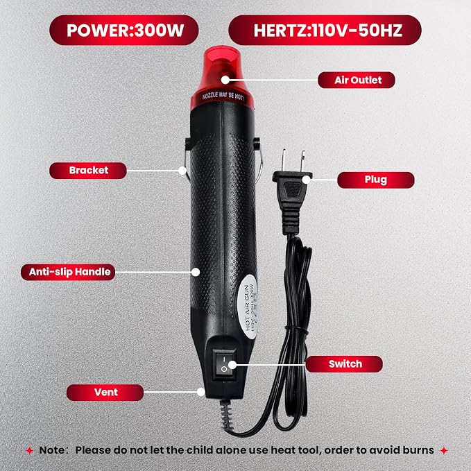 Heat Gun For Crafting, Mini Hot Air Gun For DIY Crafts,Heating Gun,Portable Heat-Gun Tool For Embossing Shrink Wrapping Drying Paint (Black)