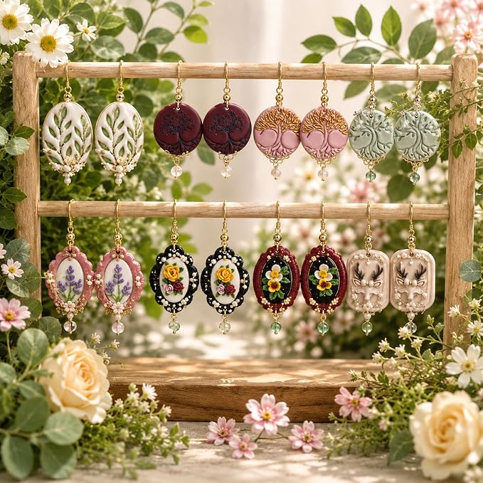 11 Pcs Minimalist Polymer Clay Cutters Set - Tree of Life, Circle & Floral Imprint Cutters for Polymer Clay Jewelry Making, Gift for Friends, Sisters & Minimalist Style Lovers