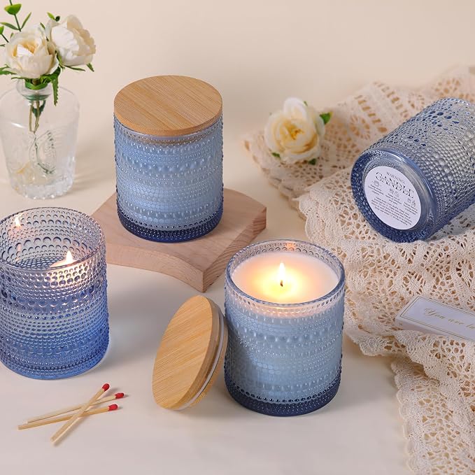 DARJEN 8 Pcs 14oz Glass Candle Jars with Lids, Candle Containers Tins-Blue | 14oz Capacity, Thick Heat-Resistant Glass, Safe for Hot Wax Pouring, Ideal for DIY & Gifts