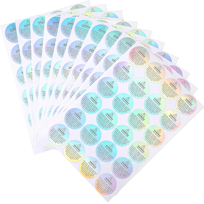 Zonon 1008 Pcs Holographic Candle Warning Labels, Wax Melt Safety | For Jars Tins Containers, Round Stickers with Rainbow Iridescent, Safety Instruction Text, Handmade Candle Making Supplies