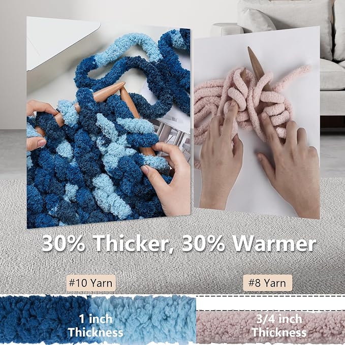 Cozyful Chunky Yarn for Hand Knitting - #10 Chunky Chenille Blanket Yarn, Jumbo Big Thick Chunky Yarns for Crocheting, Tie Dye Bulky Knit Yarns, 8 Skein (20 yds 8 oz Each Skein), Navy & Multi Blue