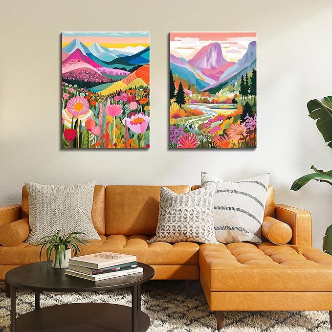 2 Pack Paint by Numbers Kit for Adults Beginners - 12x16 Inch DIY Painting with Numbers for Adults Mountains Kits on Canvas,Wander Painting by Number (Without Frame)