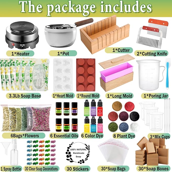 Soap Making Supplies Kit- Upgraded Soap Base Melter Pot, Soap Cutters, Silicone Soap Molds Loaf Bar Rectangle, 6 Fragrances & More, Homemade DIY Craft Kit for Adults Beginners (Advance Kit)