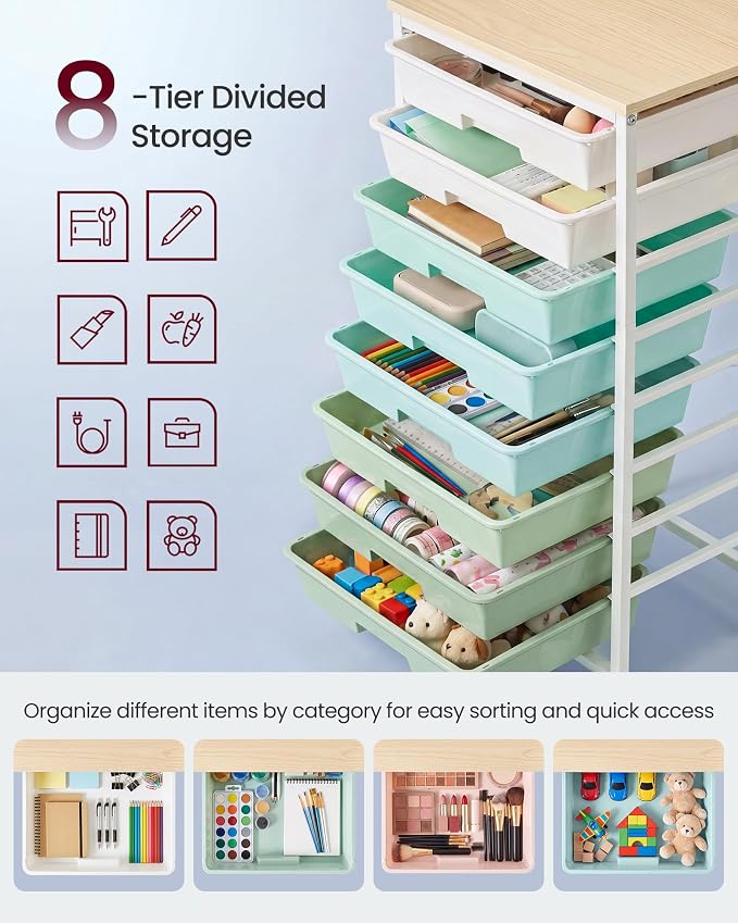 VASAGLE Rolling Cart with Drawers, Craft Organizers and Storage