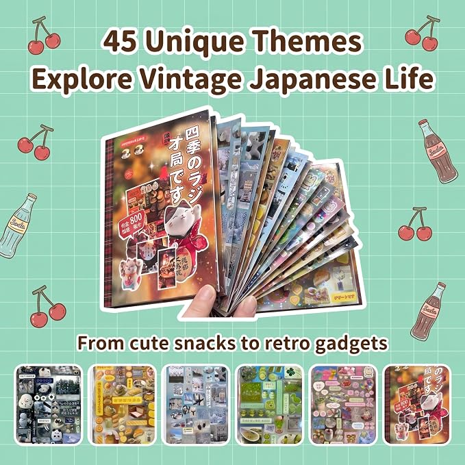 Tmtains 800Pcs Japanese Sticker Book for Scrapbook Romantic Series Comic Style Kawaii Korean Sticker for Journaling Vintage Aesthetic Japanese Stickers Book for Adults DIY Journal Gifts (Four Seasons)