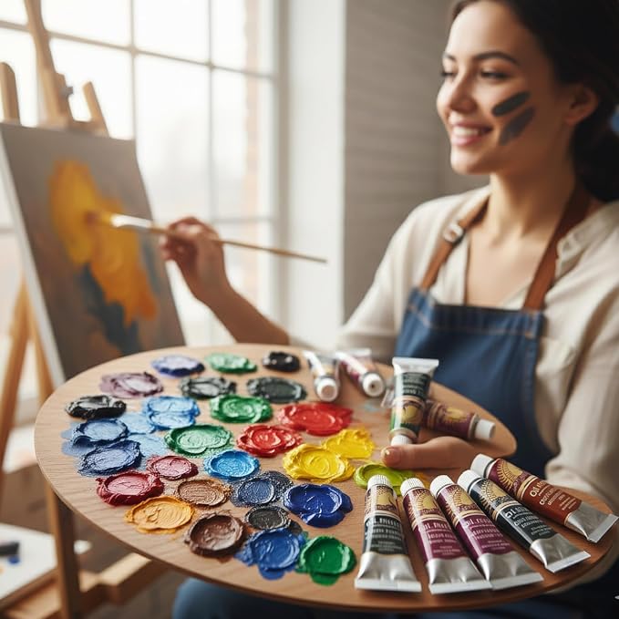 MyArtscape Oil Paint Set - 12 x 12ml Artist Oil Paint Tubes | Rich pigment oil paint set with smooth blending glossy finish and excellent coverage for canvas painting