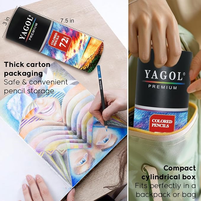 Yagol Colored Pencils for Adult Coloring Books, 72 Color Pencil Set in Tube | Soft Core Coloring Pencils for Adults; Adult Coloring Pencils for Drawing, Sketching, Blending, Shading & Art Supplies