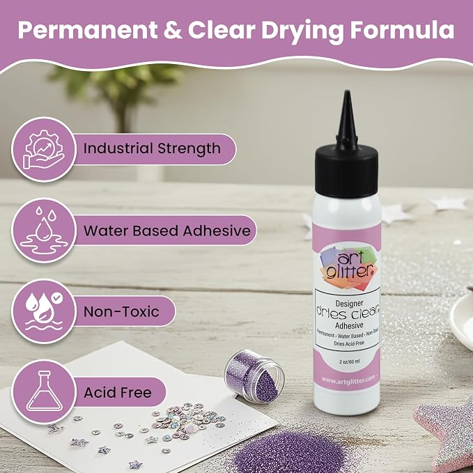 Art Institute Glitter Designer Dries Clear Glue, 2oz with Metal Tip & Pin | Fine line precision applicator, Lightweight design simplifies detailed work, Archival formula, Invisible matte finish