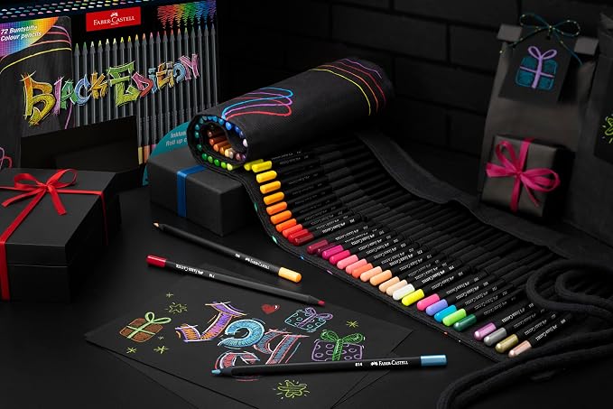 Faber-Castell Black Edition Colored Pencils Roll, 72 Count, Roll-Up Case