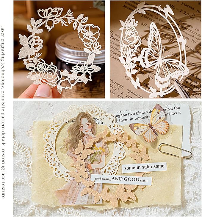 Maxleaf 60PCS Flower Cut Outs Border Card, Frames Decorative Paper | Love Heart Butterfly Leaf Lace Star Hollow Out Scrapbook Paper Card for DIY Arts Crafts Album Planner Junk Journals