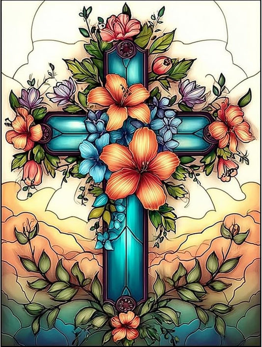 DOTSOPS 5D Religious Theme Diamond Painting Kits for Adults 11.8 x 15.7 in | Cross Diamond Art Kits,Crafts DIY Round Full Drill Painting,Gem Art for Beginner Home Wall Decor Gift