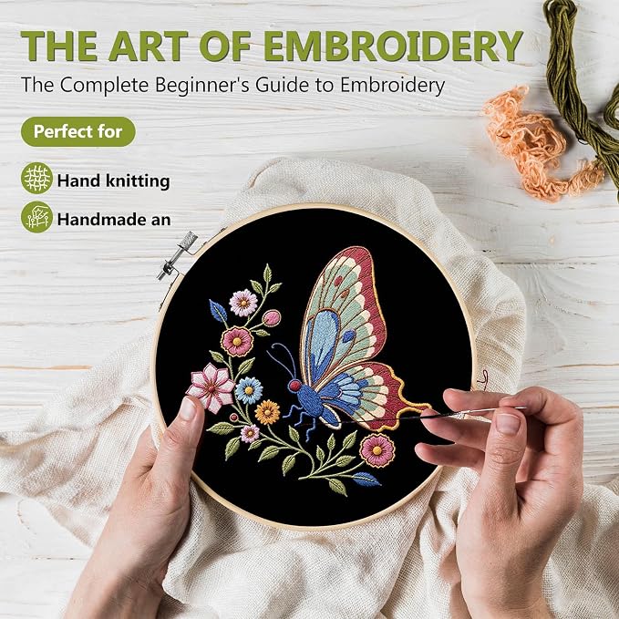 Santune Embroidery Kit Needlepoint Cross Stitch Kits for Beginners Adult Needle Point Sets with Butterfly Embroidery Patterns, Includes Step-By-Step Instructions and Accessories