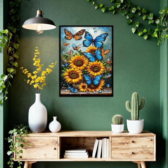 Amaieuin Butterfly Diamond Painting for Adults,Sunflowers Diamond Art Painting for Adults,5D Diamond Painting for Home Decor and Gifts 12x16in