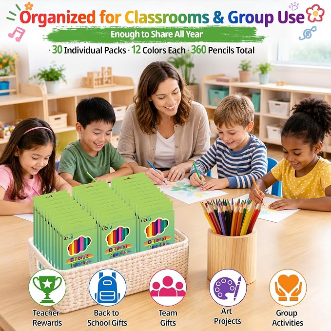 360 Count Colored Pencils Bulk, 30 Packs Colored Pencils, 12 Colors Pre-sharpened Coloring Pencils for Adults, Bulk School Supplies for Teachers, Classroom Prizes, Drawing Sketching Shading