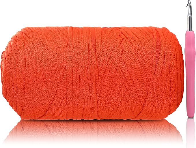 2 Pack T-Shirt Yarn - Together 800g/236 Yards Elastic Fabric Crochet Cloth T-Shirt Yarn, Thick Hand Knitting Yarns for Crocheting Bags/Rugs/Baskets/Craft Project (Modern, 1-Orange)