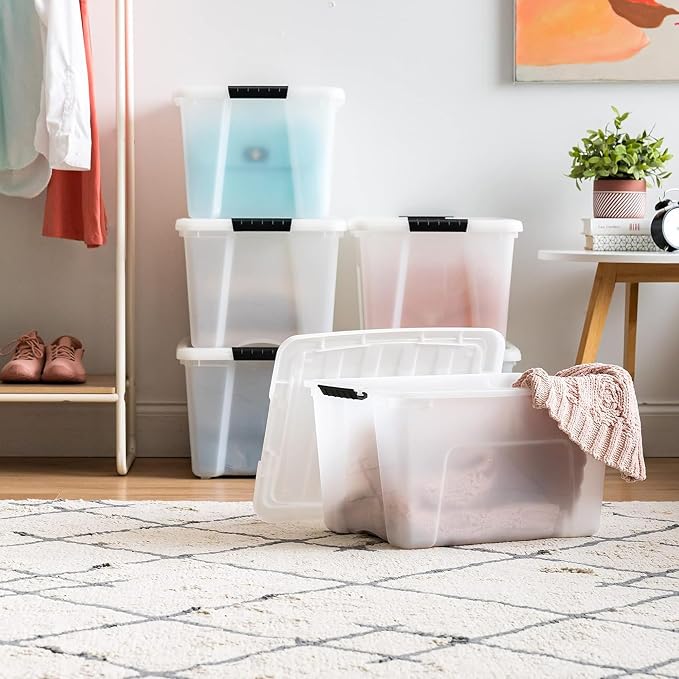 IRIS USA 6-Pack 40 Quart Storage Bins with Lids, Pearl