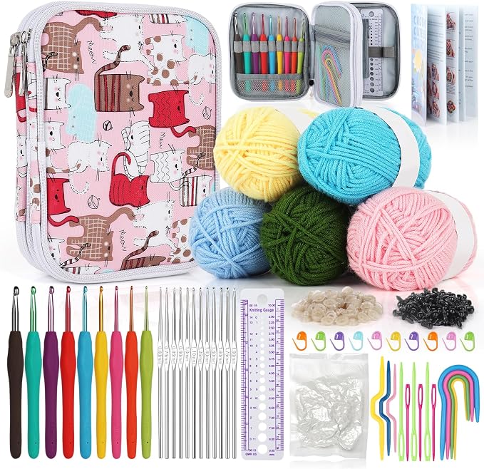 Katech Crochet Hooks Set with Yarn-Crochet Kit for Beginners-Ideal Gift | Crocheting Hooks Kits-Includes 382 Yards Yarn Balls, Hooks, Accessories, Tutorials, Everything You Needed