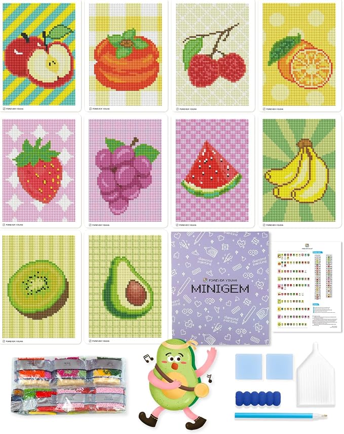 forever young Minigem Fruit Diamond Art Kits, 5x7 Inch Postcard-Style