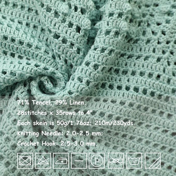 Linen Rayon Lyocell Blend Yarn, Superfine Fingering Weight (1), 150g/5.29oz (3 Strands, 50g/230yds per Strand)- 05 Aqua Green