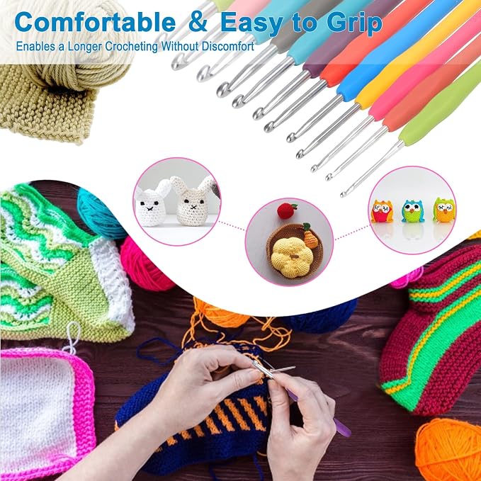Vodiye 12 Sizes Crochet Hooks 2.0–8.0mm, Ergonomic Crochet Hook Set, Crochet Needles for Beginners, DIY Projects and Craft Lovers