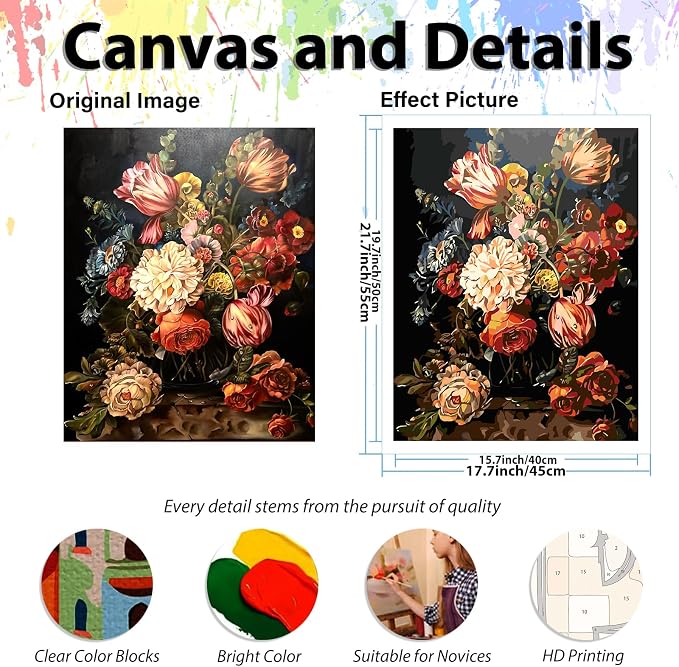 Paint by Numbers Kit for Adults, Paint by Numbers Kit for Adults 16x20 Inch | Flower Paint by Numbers Kit for Adults, Acrylic Painting by Numbers, DIY Arts and Crafts for Gifts or Home Decor