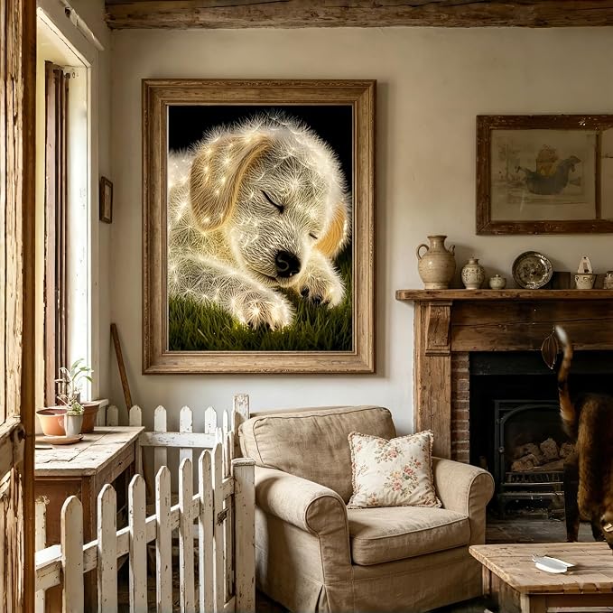 BYGFHLYW 5D Diamond Painting Kit, Dog Diamond Art for Adults 12X16In | Full Round Drill Diamond Dots Kits Gem Arts DIY Crafts for Home Wall Decor Present for Dog Lovers