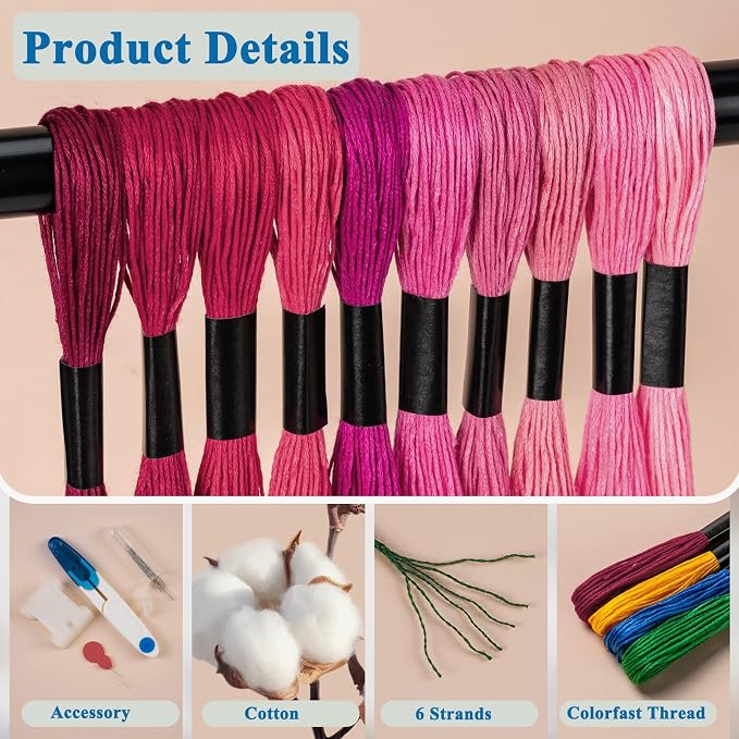 Amrules Friendship Bracelet String, 50 Pcs Embroidery Floss, Colorful | Including 344.5" Cotton Cross Stitch Thread, Hand Embroidery Thread for DIY Sewing and Embroidery Crafts Making with Tools