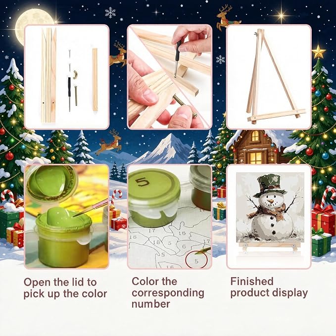 LWZAYS 6 Pack Christmas Paint by Numbers Kit for Adults with Frame, Easy Paint by Number for Adults Beginner with Wooden Easel, DIY Painting by Numbers Canvas Framed for Home Decor 8 x 8 Inch