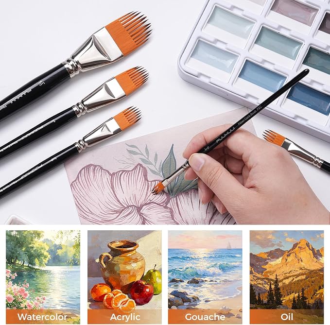 Fuumuui 5-PC Grainer Brush Set for Wood Grain, Fur & Grass Textures Professional Filbert Paint Brush Comb for Acrylic, Watercolor, Oil Painting Artist & Beginner Friendly