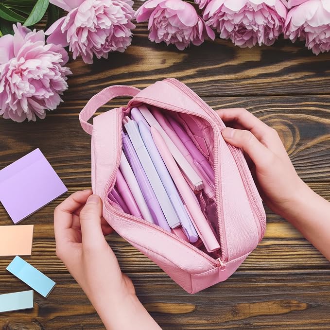 48 Pcs Bible Study Supplies for Women, Bible Journaling Kit Includes Bible Pencil Case, Tags, Pens, Highlighters, 4 Color Clear Sticky Notes, Notebook, 15 Clips, 4 Rolls of Washi Tape & More (Pink)