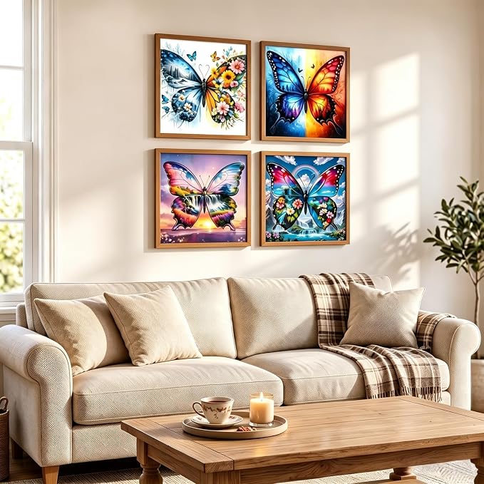 4 Pack 5D Butterfly Diamond Art kits for Adults Beginners 11.8x11.8 Inch | Four Seasons Landscape Diamond Painting Kit, DIY Full Round Drill Paint by Diamonds Dot Gem Art for Adult, Home Wall Decor