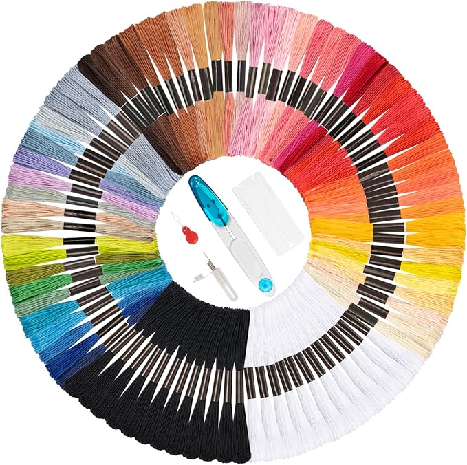 Amrules Friendship Bracelet String, 84 Pcs Embroidery Floss, Colorful | Including 344.5" Cotton Cross Stitch Thread, Hand Embroidery Thread for DIY Sewing and Embroidery Crafts Making with Tools